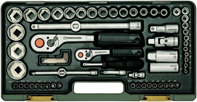 PROXXON 23286  1/4'' & 1/2'' CIRCIR KOLLU 65 PARÇALI LOKMA VE BİTS TAKIMI