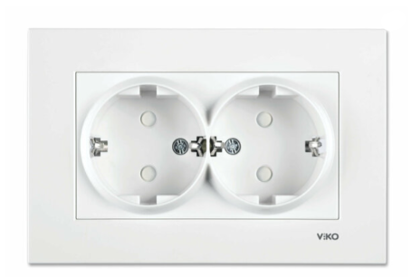 VİKO KARRE BEYAZ İKİLİ TOPRAKLI PRİZ Ç.K.A. ( ÇERÇEVELİ)