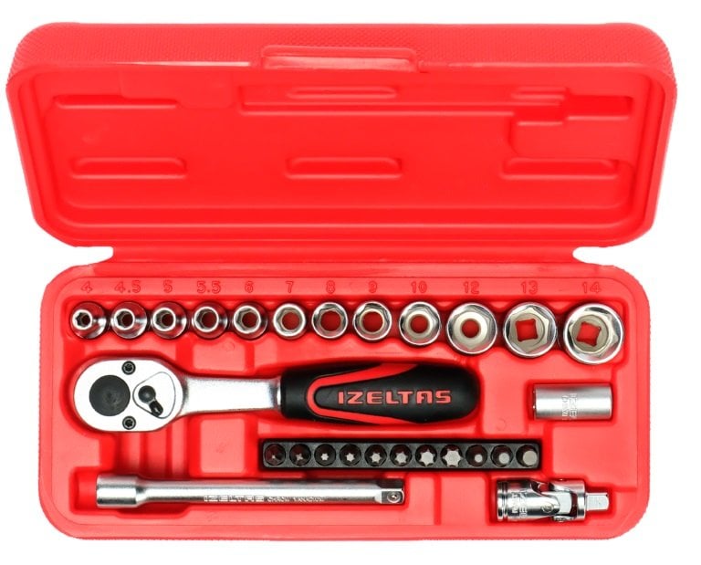 İZELTAŞ 1/4″ Altı Köşe Lokma Anahtar ve Bits Set (27 parça, mm)