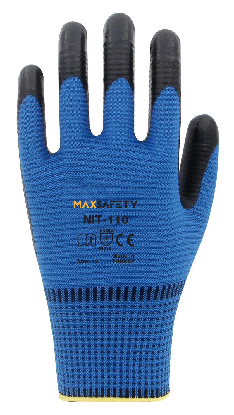 MAXSAFETY NIT-110 NİTRİL KAPLI TIRTIKLI ELDİVEN (MAVİ-SİYAH)